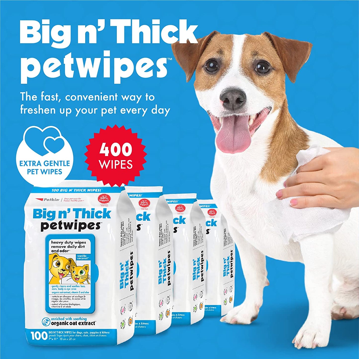 Petwipes – Big 'N Thick Extra Large Pet Wipes for Dogs and Cats – Cleans Face, Ears, Body and Eye Area – Super Convenient, Ideal for Home or Travel