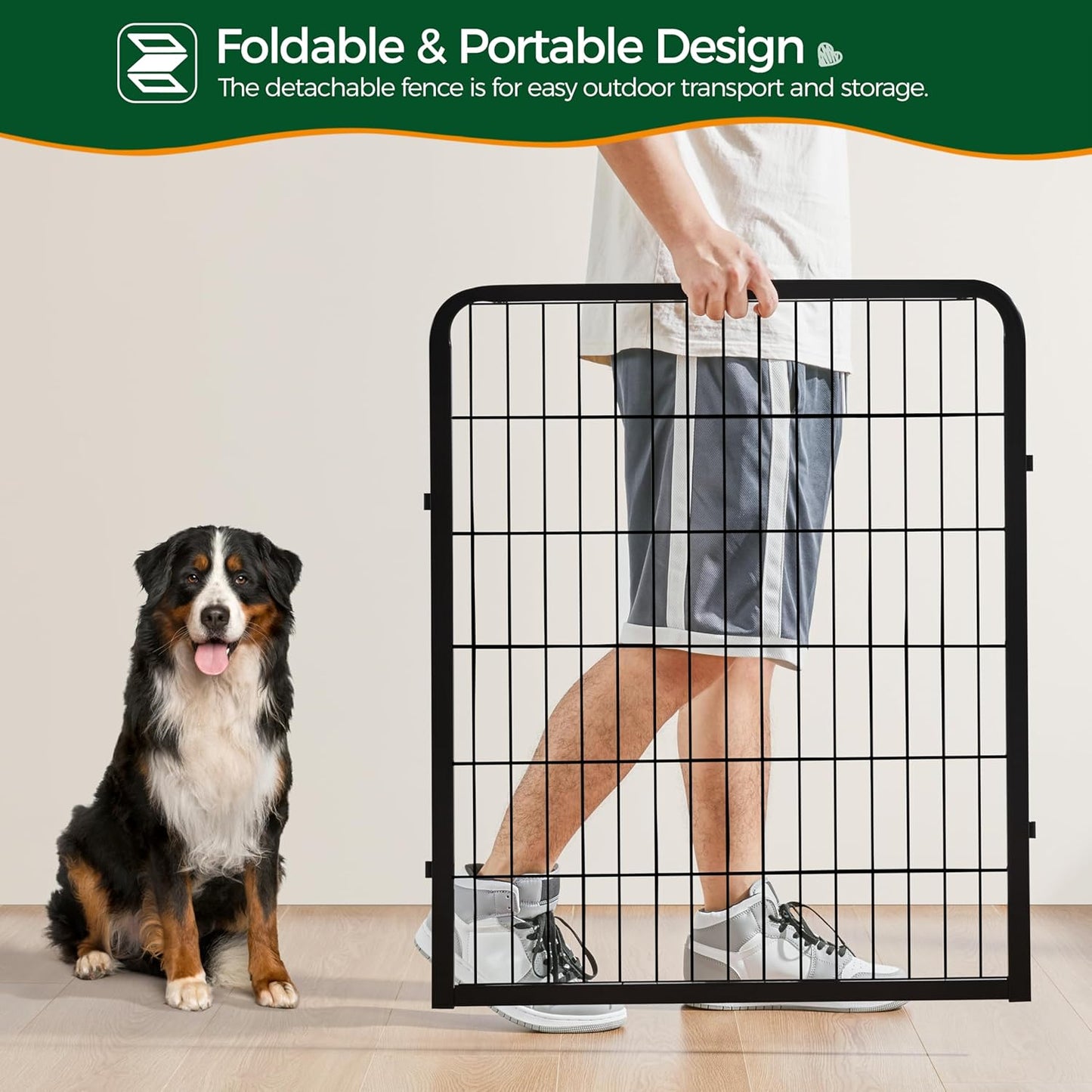 32-Inch Heavy Duty Dog Pen- Foldable Metal 16 Panel Dog Pen Dog Exercise Pen Barrier Kennel Portable Cat Duck Chicken Puppy Fence with Door Outdoor & Indoor Black