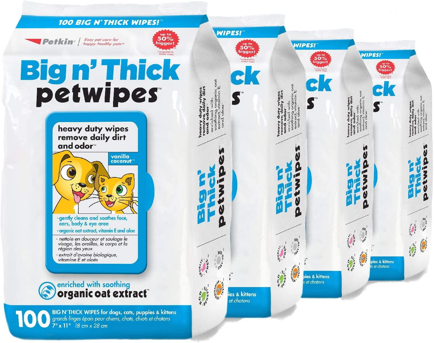 Petwipes – Big 'N Thick Extra Large Pet Wipes for Dogs and Cats – Cleans Face, Ears, Body and Eye Area – Super Convenient, Ideal for Home or Travel