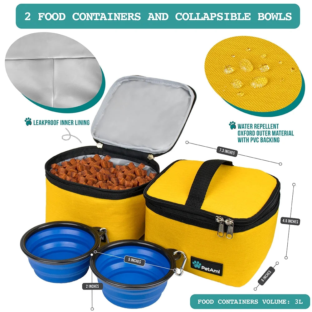 Dog Travel Bag, Travel Pet Bag Organizer, Dog Food Travel Bag with Food Container and Bowls, Dog Travel Supplies Gift Accessories for Weekend Camping, Dog Cat Diaper Bag(Sea Blue, Large)