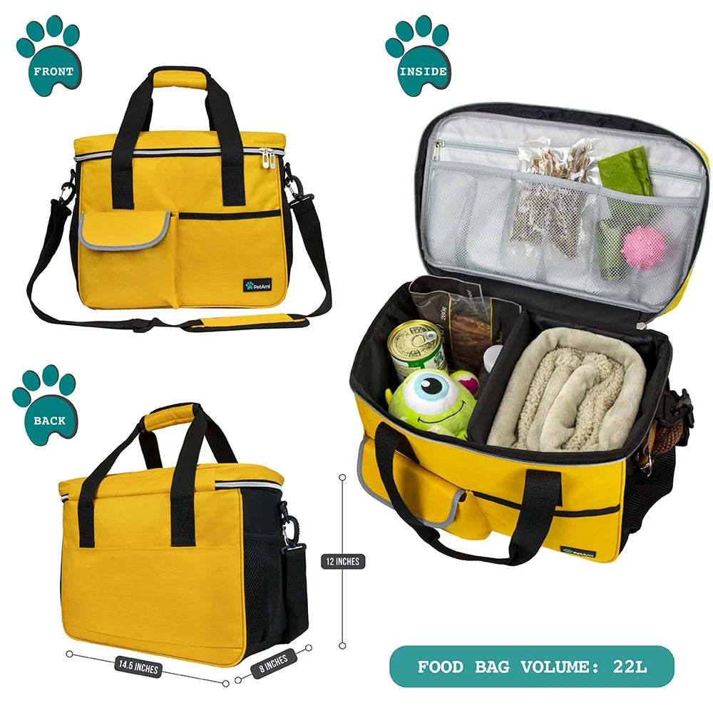 Dog Travel Bag, Travel Pet Bag Organizer, Dog Food Travel Bag with Food Container and Bowls, Dog Travel Supplies Gift Accessories for Weekend Camping, Dog Cat Diaper Bag(Sea Blue, Large)