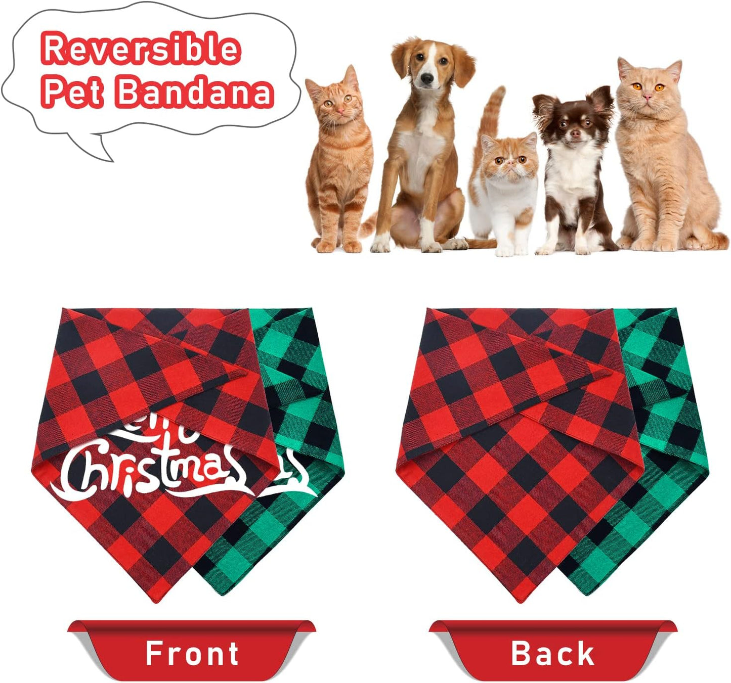 2 Pack Dog Bandana Christmas Classic Buffalo Plaid Pets Scarf Triangle Bibs Kerchief Set Pet Costume Accessories Decoration for Small Medium Large Dogs Cats Pets