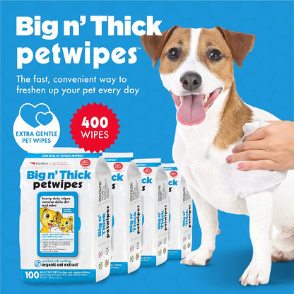 Petwipes – Big 'N Thick Extra Large Pet Wipes for Dogs and Cats – Cleans Face, Ears, Body and Eye Area – Super Convenient, Ideal for Home or Travel