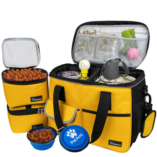Dog Travel Bag, Travel Pet Bag Organizer, Dog Food Travel Bag with Food Container and Bowls, Dog Travel Supplies Gift Accessories for Weekend Camping, Dog Cat Diaper Bag(Sea Blue, Large)