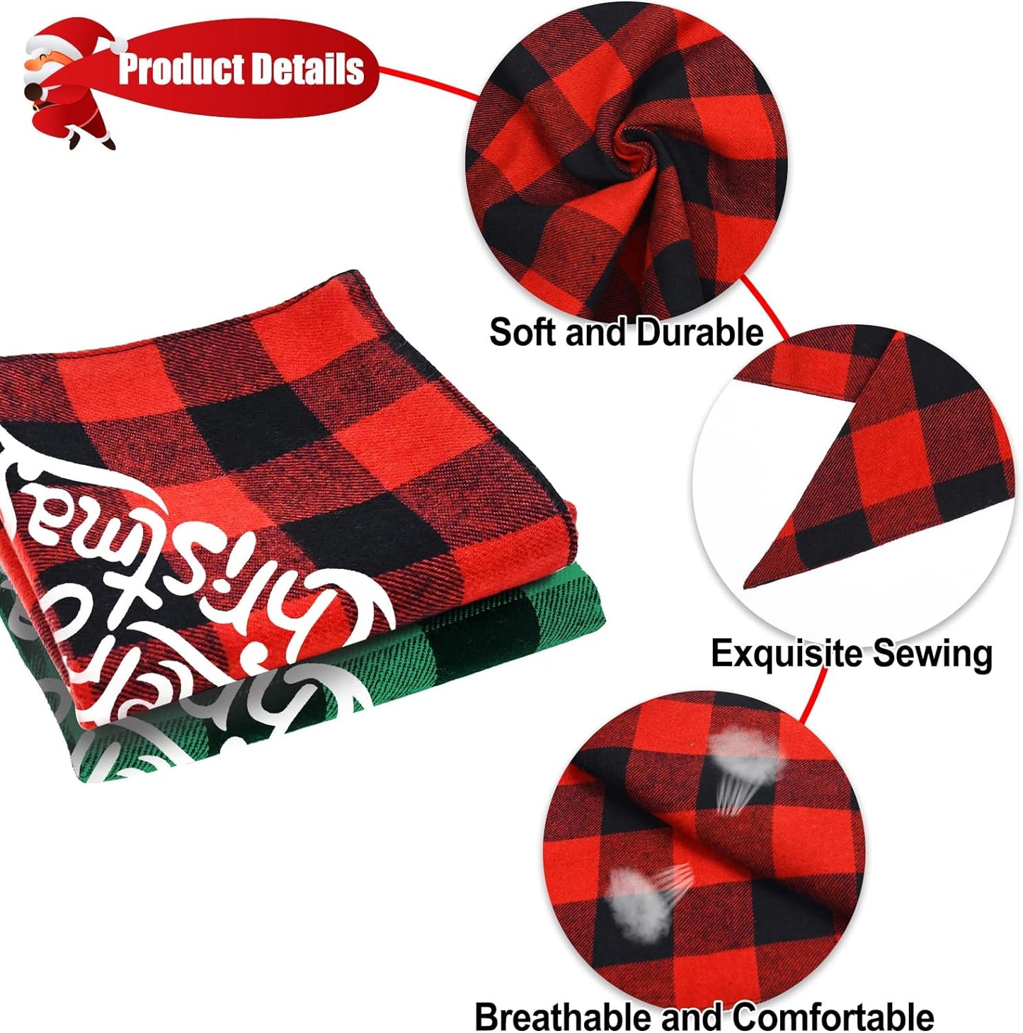 2 Pack Dog Bandana Christmas Classic Buffalo Plaid Pets Scarf Triangle Bibs Kerchief Set Pet Costume Accessories Decoration for Small Medium Large Dogs Cats Pets