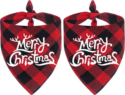 2 Pack Dog Bandana Christmas Classic Buffalo Plaid Pets Scarf Triangle Bibs Kerchief Set Pet Costume Accessories Decoration for Small Medium Large Dogs Cats Pets